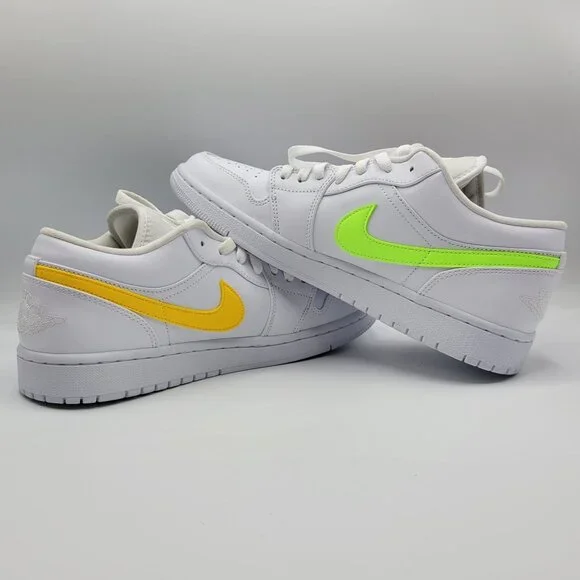 Nike Air Jordan 1 Retro Low Men Size 10 CW7033-100 Swoosh Shoes Whit Multicolor - Picture 2 of 14